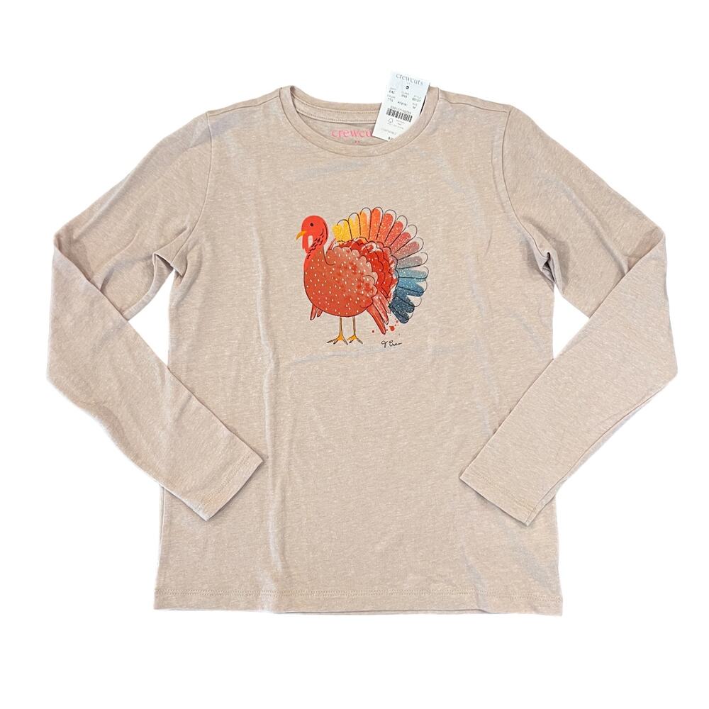 NWT J. Crew Girls' Beige Thanksgiving Turkey Long Sleeve Tee - SIZE L
